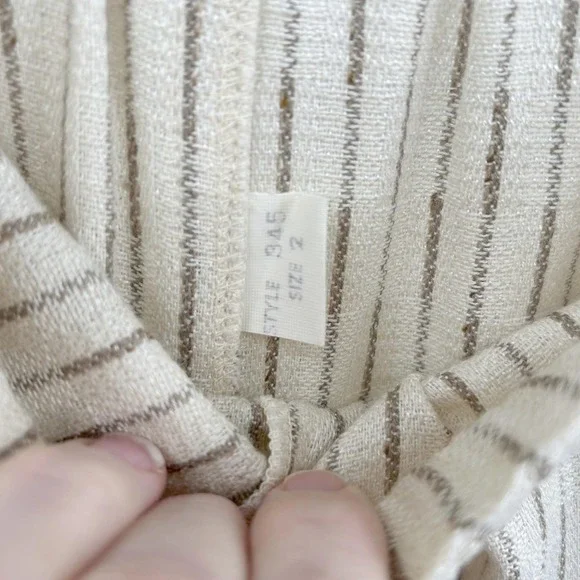 Vintage 80s Cotton Blend Midi Skirt Set M Cream Stripe Draped Collar Top Coastal - Picture 9 of 12